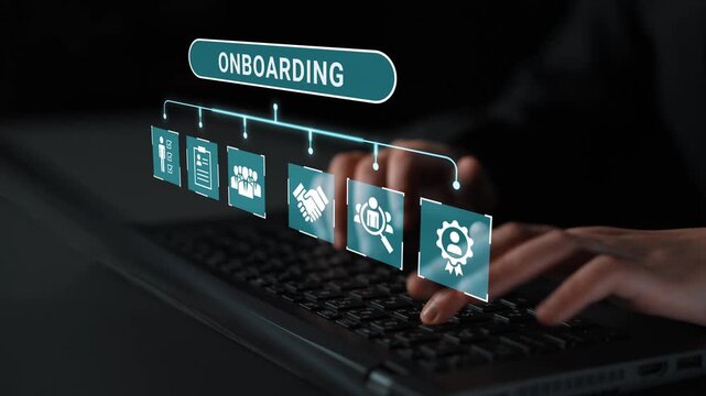 Digital Onboarding Process with Icons Representing Employee Integration and Modern Workplace Technology Gluon.