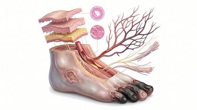 Cross-Section of Foot Showing Gangrene and Vascular Disease