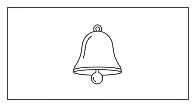 Simple Line Art Bell Icon, Notification Alert Symbol, Ringing Bell Vector Graphic