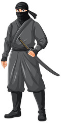 Full Body Illustration of a Japanese Ninja Warrior Holding a Katana © GraphicsRF