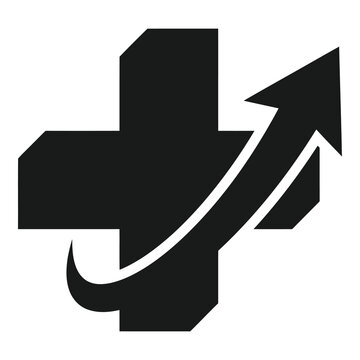 Black plus sign with curved arrow pointing up and to the right icon