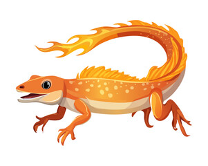 Fototapeta premium Vibrant vector illustration of blazing fire lizard dragon creature walking with burning embers on tail great for modern digital art posters showcasing rich detailed