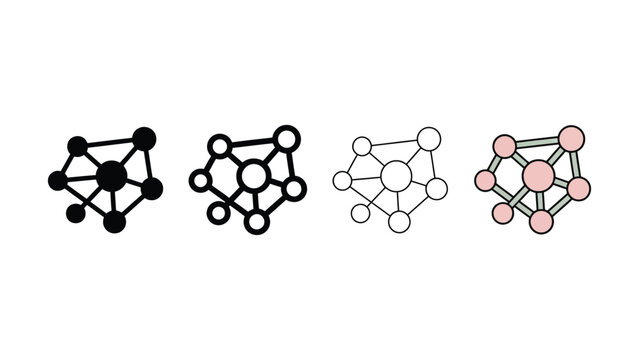 Four molecular structure icons in different colors on white background