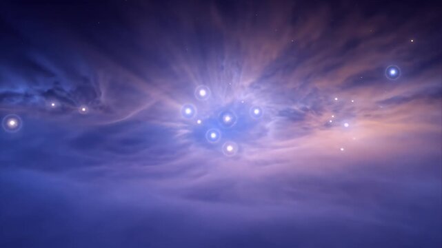 Deep space exploration night sky cloud light mysterious orb glow fantasy background dream atmosphere cosmic universe galaxy starry nebula energy serene mood digital art illustration