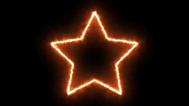 Fiery orange star shape burning with intense flames on a dark background fire