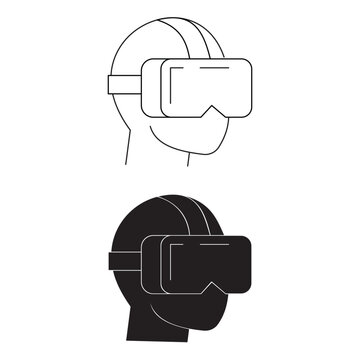 VR virtual reality headset on human head icon vector.Editable stroke, Vector illustration, Line art Icon, Symbols