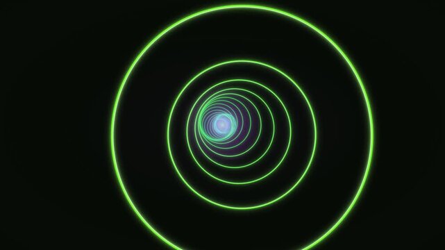 Spiral tunnel with glowing circles in dark space