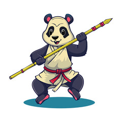 Wise panda samurai warrior holding a wooden training stick for children cartoon storybooks martial arts motivation posters and merchandise branding © firstcolor
