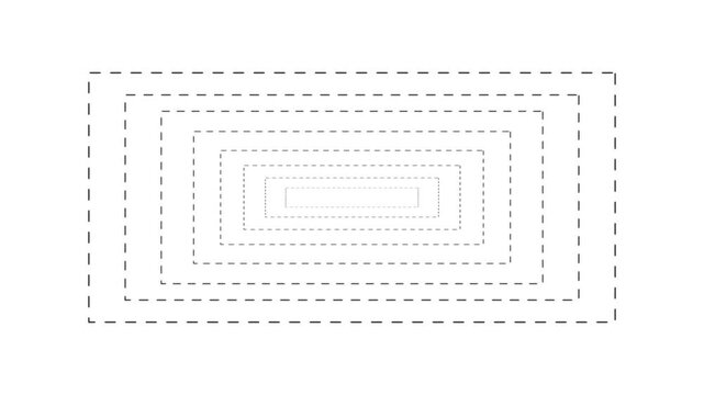 right loading direction icon with dotted line animation on black background. dot icon sign animated with alpha channel. Black straight arrows animation. Reveal animation of solid, dashed 4k video.