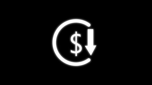Business Money loss circle arrow icon. Dollar currency price drop concept. circle with down arrow moving 4k video.