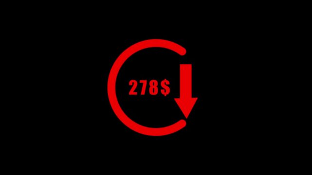 Business Money loss circle arrow icon. Dollar currency price drop concept. circle with down arrow moving 4k video.