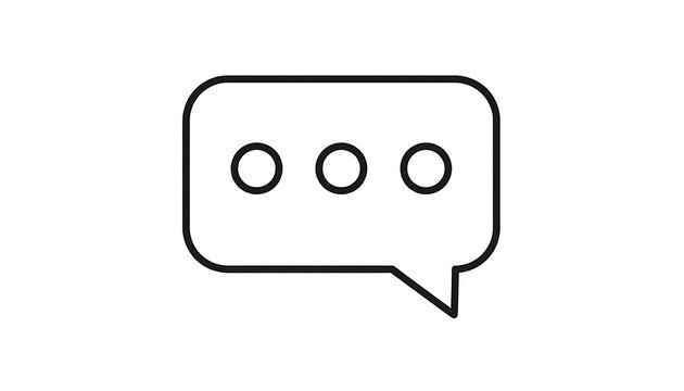 Minimalist black line art speech bubble icon with three dots representing typing or communication.