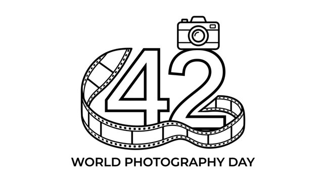 Number forty-two with camera and film strip for World Photography Day celebration.