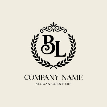 Elegant BL Monogram Logo With Laurel Wreath Vintage Crest and Luxury Company Emblem