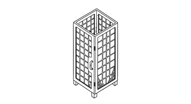 Metal Cage with Grid Pattern and Door.
