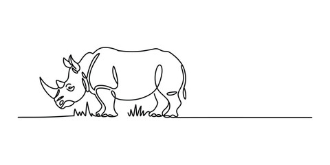 Continuous single line drawing of a rhinoceros standing © JoyChandra