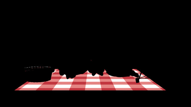 red and white checkered picnic table, outdoor furniture, vector graphics, picnic blanket