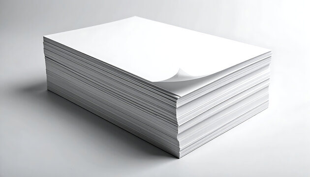 Large stack of blank white printer paper sheets on a neutral surface.