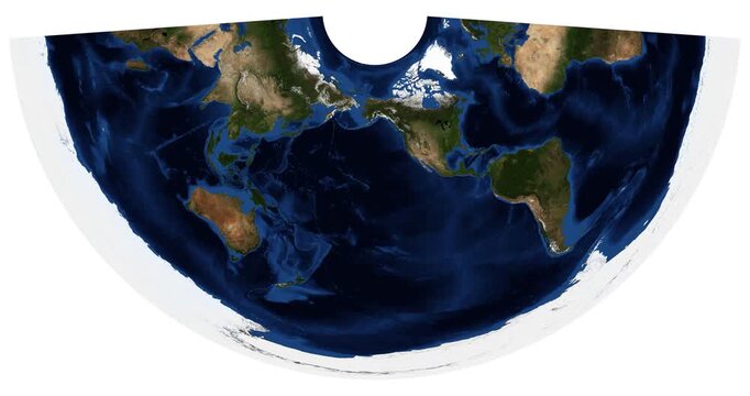 World Map in conic equidistant projection. Animation of longitude shift rotation. Detailed physical Earth view. June View. Elements of this video furnished by NASA.