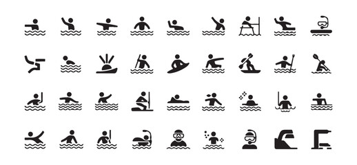 Fototapeta premium Comprehensive Water Sports and Swimming Activity Icon Set Vector Illustration