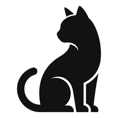 Sitting cat silhouette profile view simple black animal icon sitting calmly alone icon © Nur