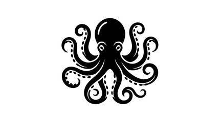 Black solid octopus icon on white background. © pangestu