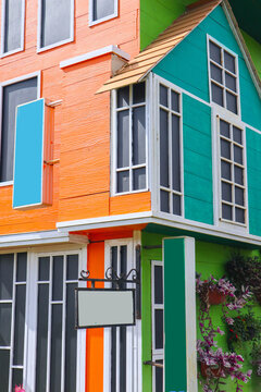 replica of a traditional european house, fachwerkhaus style architecture. with colorful