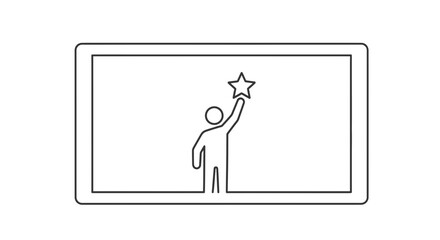 Fototapeta premium Person reaching for a star on a screen, symbolizing achievement and success