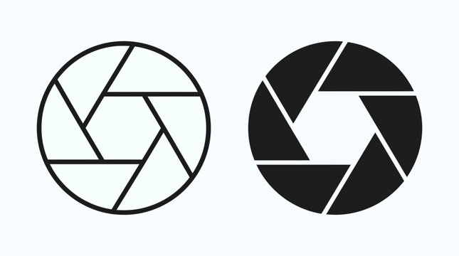 Pair of camera shutter aperture icons in outline and solid styles.