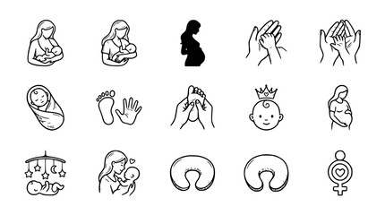 Fototapeta premium Motherhood and Childhood Icons: Pregnancy, Baby Care, Nurturing, Family Love, Maternity