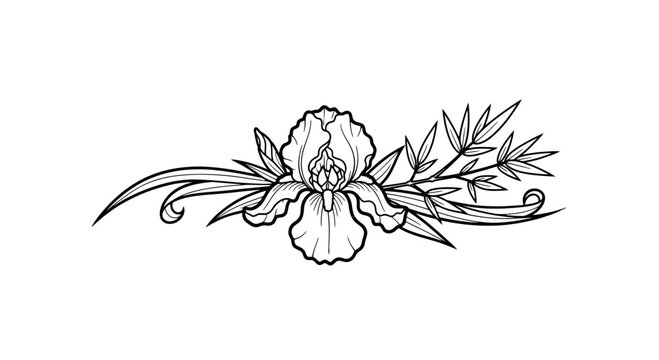Black and White Iris Flower Illustration.