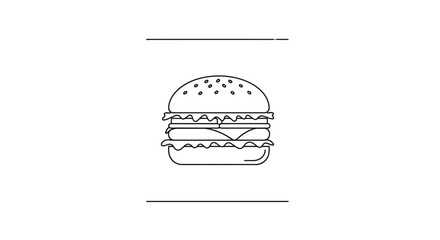 Fototapeta premium Minimalist Burger Icon Line Art - Simple Hamburger Drawing for Food Branding