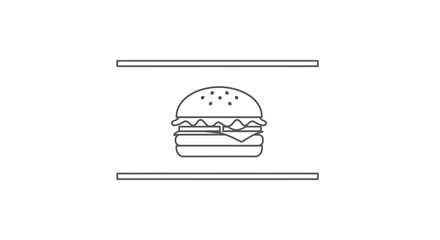Fototapeta premium Minimalist Burger Icon on White Background with Lines
