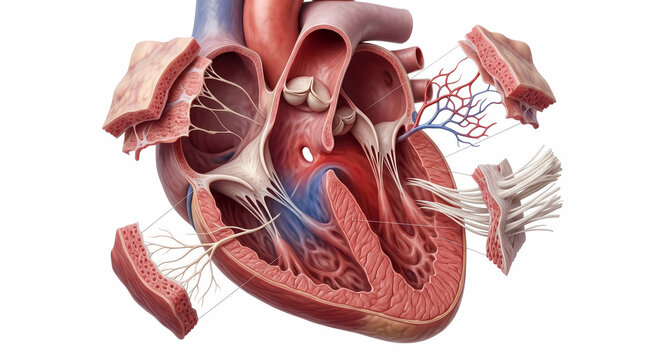 Anatomical Cutaway Of The Human Heart Showing Valves And Chordae Tendineae