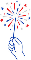 Fototapeta premium Hand Holding Sparkler Firework 4th of July Vector Illustration