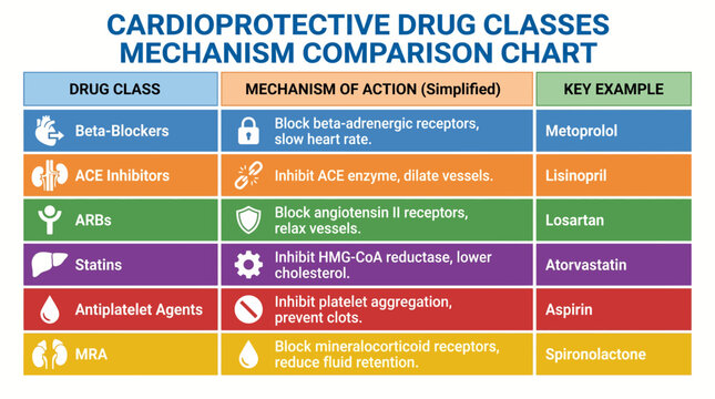 Cardioprotective Drug Classes Mechanism Comparison Chart
