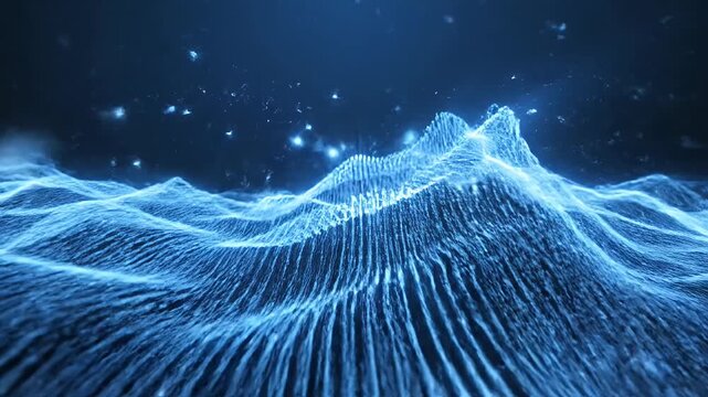 Glowing blue electric energy strands on black background.