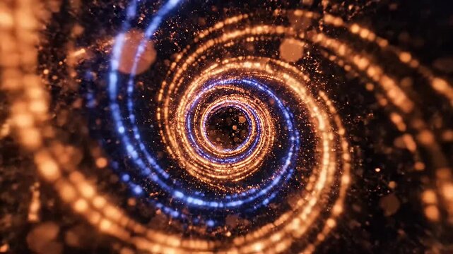 Glowing golden spiral light with bokeh effect.