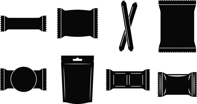 Candy Packaging and Snack Wrapper Silhouette Collection Vector Template Set