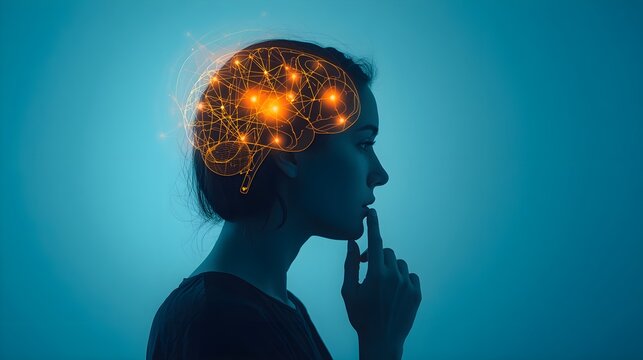 Portrait with lighting brain and brainstorming concept