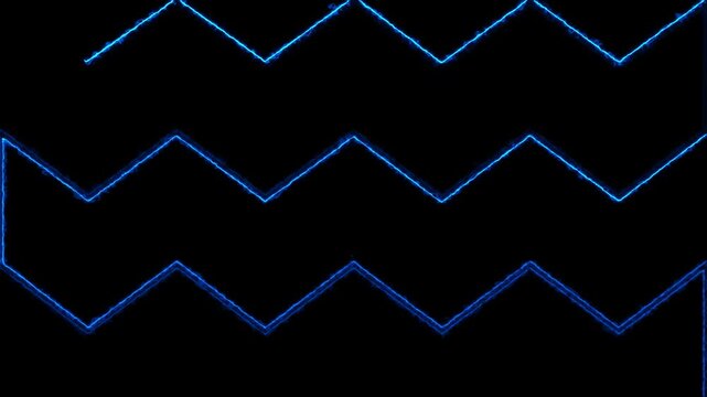 Blue neon glowing zigzag lines animation on black background