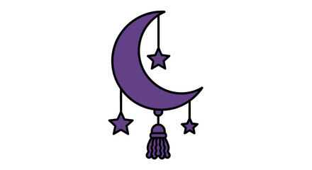 Purple Crescent Moon Mobile with Stars. © Bate