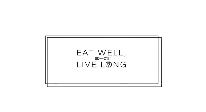 Eat Well, Live Long quote with fork and knife icon, healthy lifestyle concept