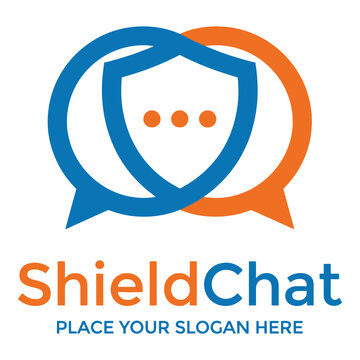 ShieldChat logo with speech bubbles and shield icon on white background icon