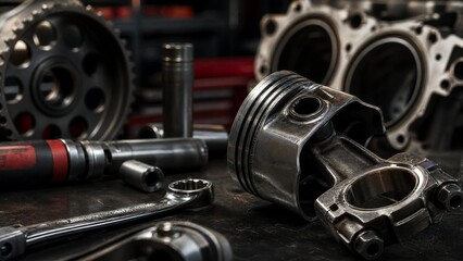 Fototapeta premium wrench. Close-up of automotive tools and mechanical parts with metallic textures in a workshop atmosphere. safety posters.