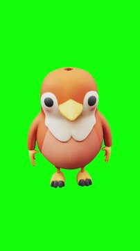 bird cartoon animated on green screen background, vertical video.