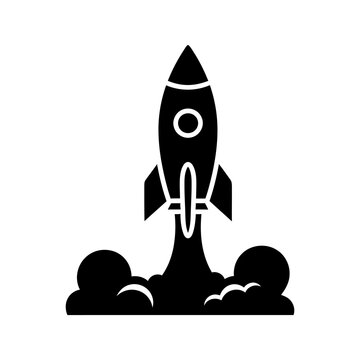 Space rocket launch silhouette icon on transparent background.