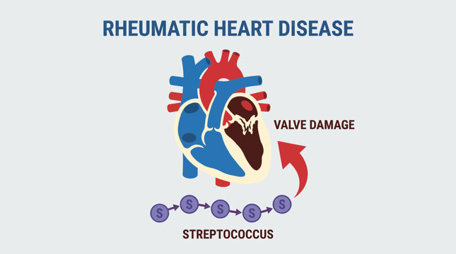 Rheumatic Heart Disease Streptococcal Valve Damage Illustration
