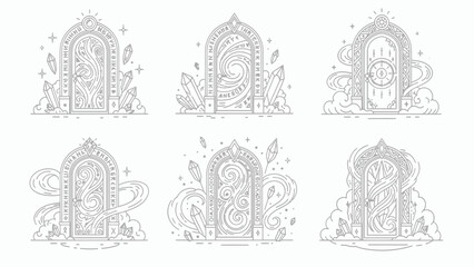 Fototapeta premium Mystical Portal Arches Collection: Fantasy Gateways with Crystals & Swirls