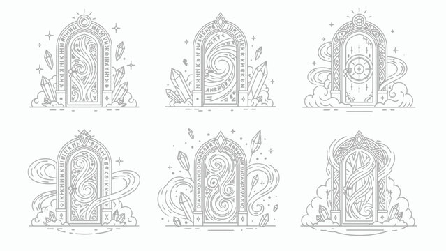 Mystical Portal Arches Collection: Fantasy Gateways with Crystals & Swirls